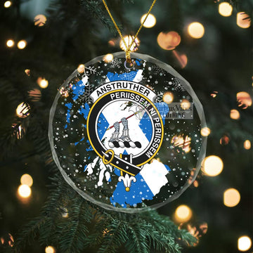 Anstruther Clan Crest Christmas Glass Ornament with Scotland Map