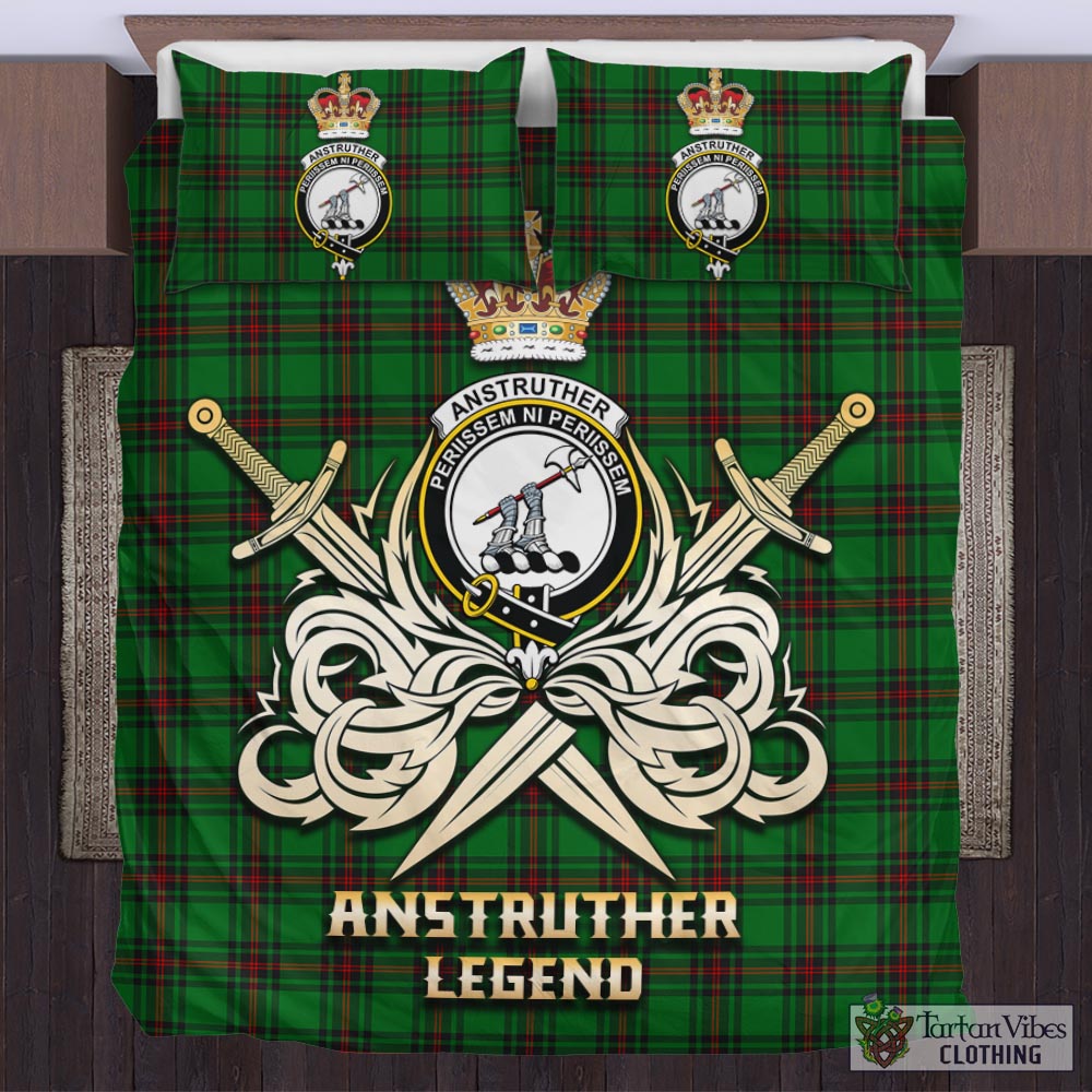 Anstruther Tartan Bedding Set with Clan Crest and the Golden Sword of Courageous Legacy UK Bedding Set - Tartan Vibes Clothing