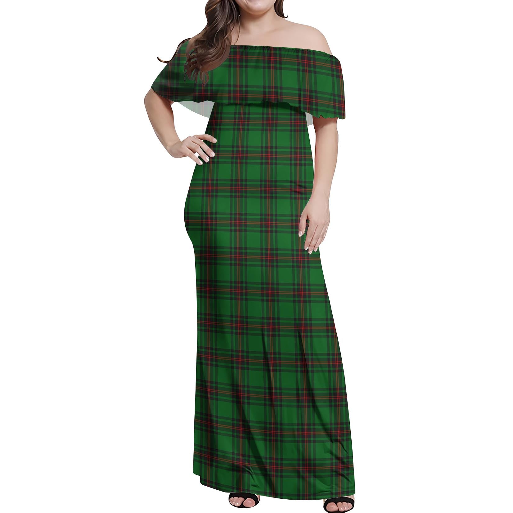 Anstruther Tartan Off Shoulder Long Dress Women's Dress - Tartanvibesclothing