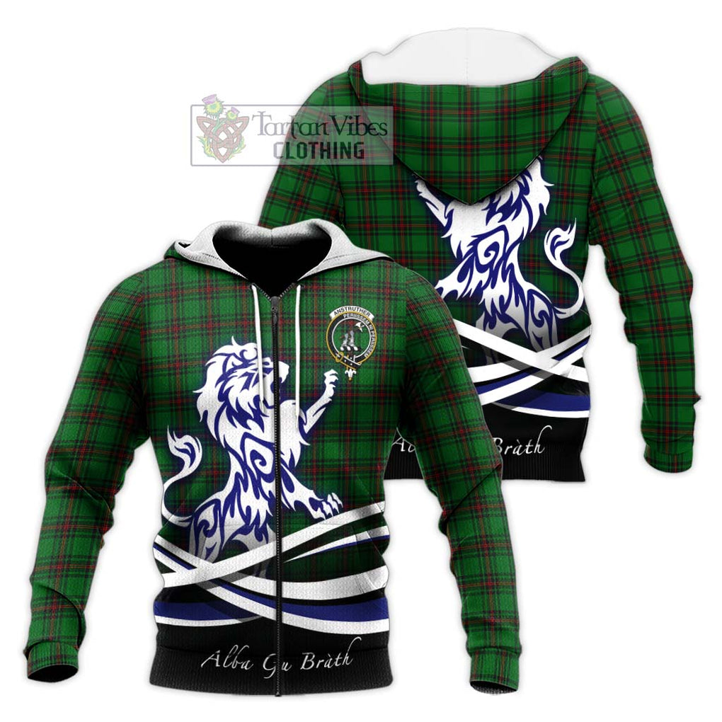 Anstruther Tartan Knitted Hoodie with Alba Gu Brath Regal Lion Emblem Unisex Knitted Zip Hoodie - Tartanvibesclothing Shop