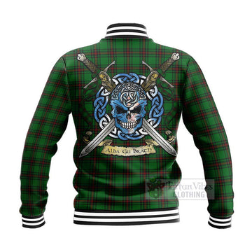 Anstruther Tartan Baseball Jacket with Family Crest Celtic Skull Style