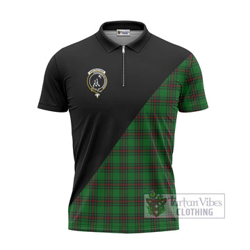 Anstruther Tartan Zipper Polo Shirt with Family Crest and Military Logo Style