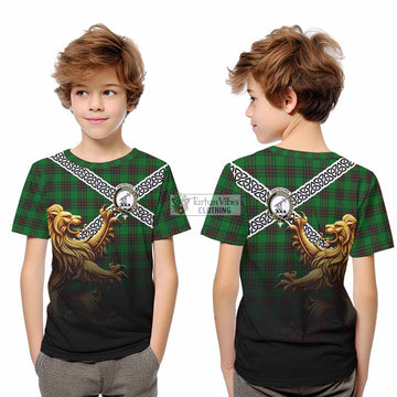 Anstruther Crest Tartan Kid T-Shirt with Golden Lion Emblem Celtic Style - Tartan Vibes Clothing