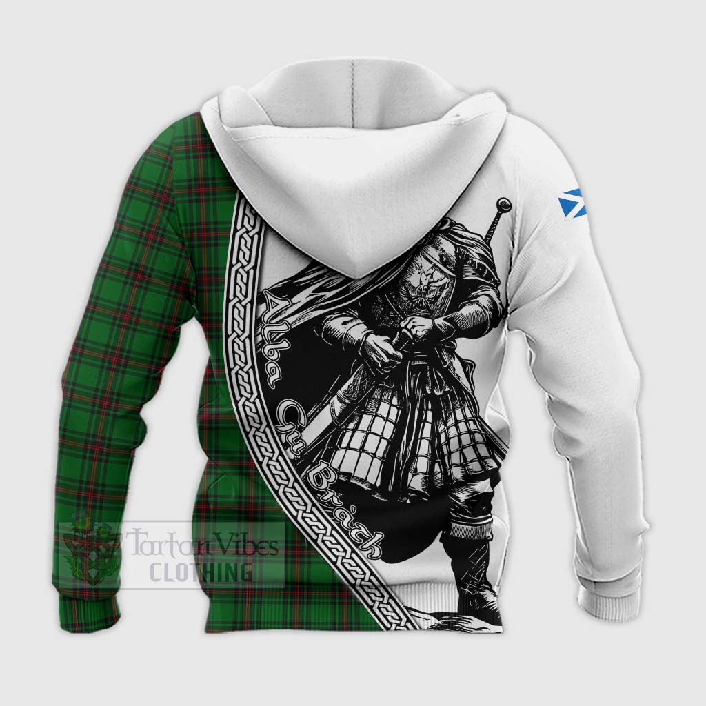 Tartan Vibes Clothing Anstruther Tartan Clan Crest Knitted Hoodie with Highlander Warrior Celtic Style