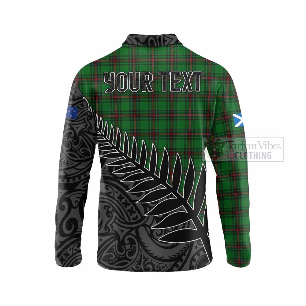 Tartan Vibes Clothing Anstruther Crest Tartan Long Sleeve Polo Shirt with New Zealand Silver Fern Half Style