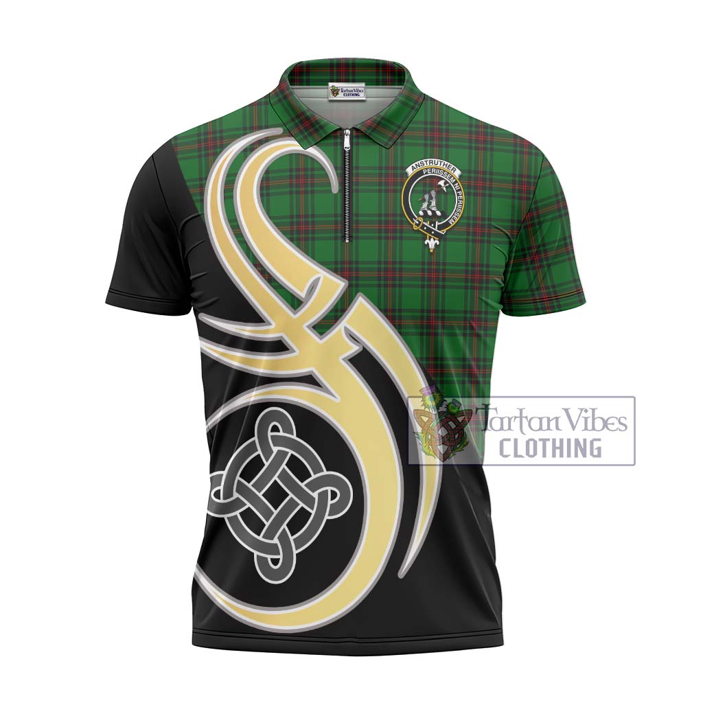 Tartan Vibes Clothing Anstruther Tartan Zipper Polo Shirt with Family Crest and Celtic Symbol Style