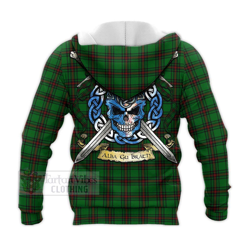 Tartan Vibes Clothing Anstruther Tartan Knitted Hoodie with Family Crest Celtic Skull Style