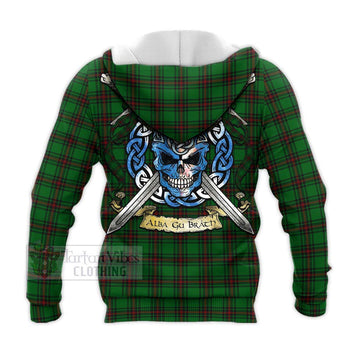 Anstruther Tartan Knitted Hoodie with Family Crest Celtic Skull Style