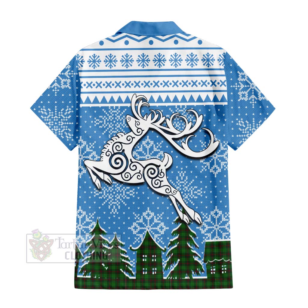 Tartan Vibes Clothing Anstruther Clan Christmas Short Sleeve Button Shirt Celtic Reindeer Style