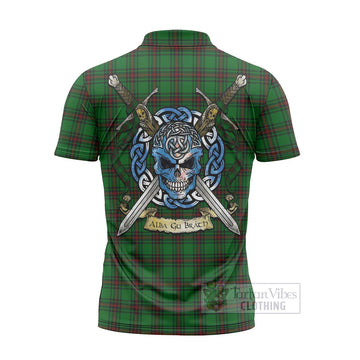 Anstruther Tartan Zipper Polo Shirt with Family Crest Celtic Skull Style