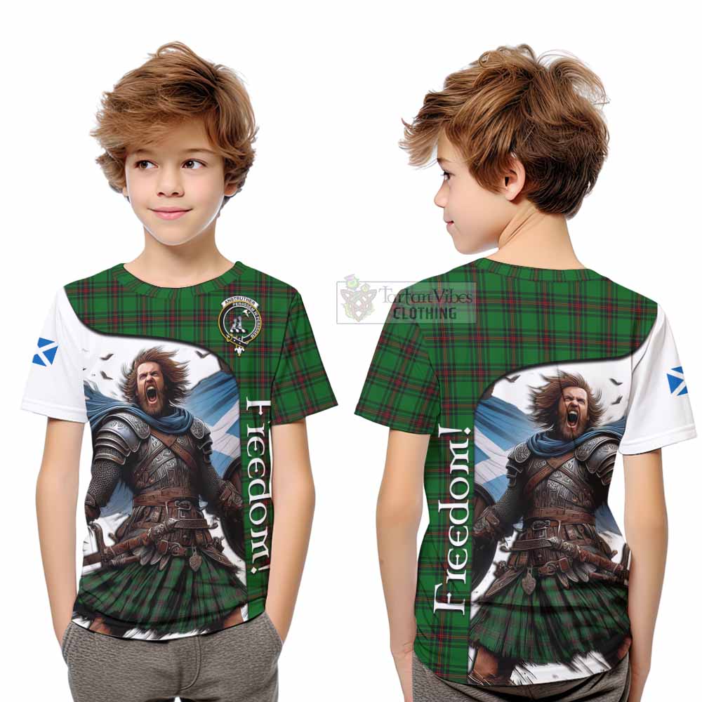 Tartan Vibes Clothing Anstruther Crest Tartan Kid T-Shirt Inspired by the Freedom of Scottish Warrior