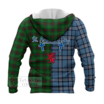 Anstruther Tartan Knitted Hoodie Happy St. Andrew's Day Half Tartan Style