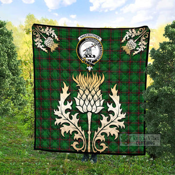 Anstruther Tartan Quilt with Family Crest and Golden Thistle Style