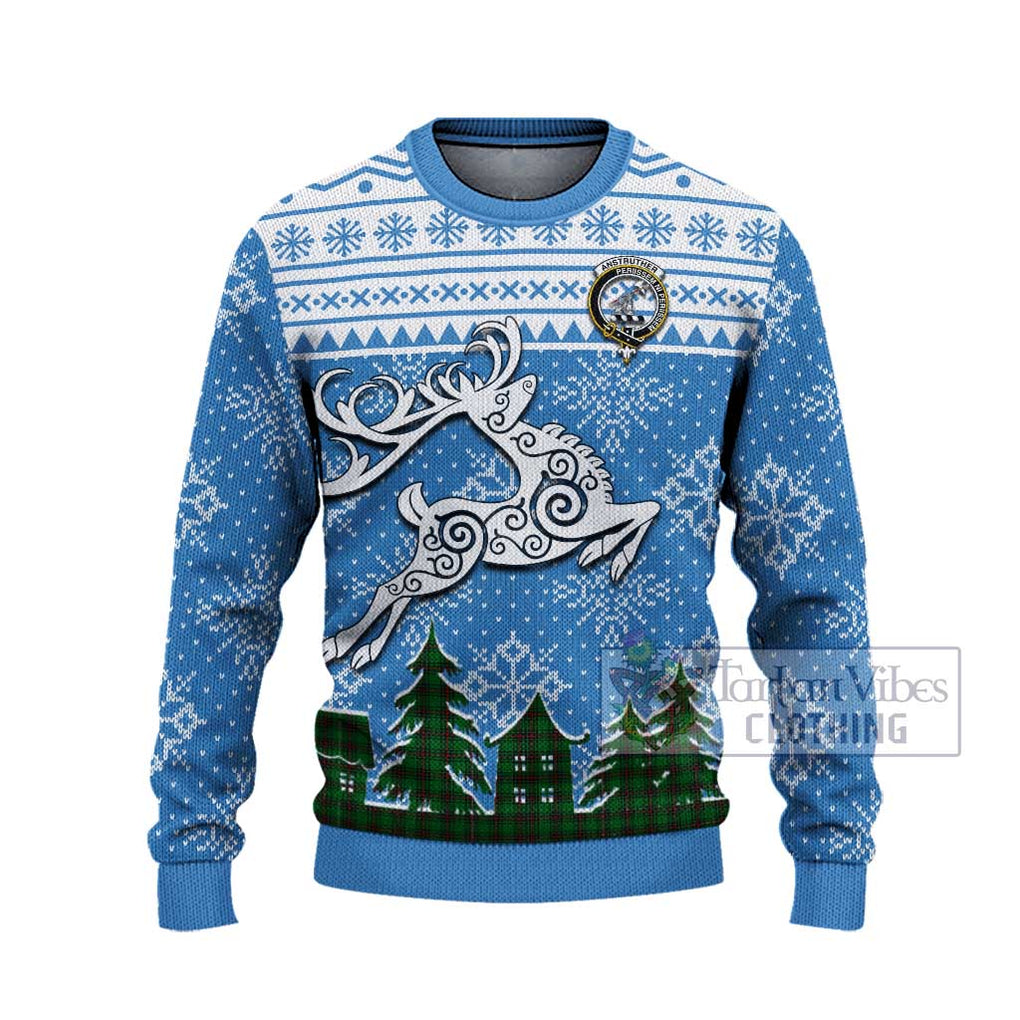 Tartan Vibes Clothing Anstruther Clan Christmas Ugly Sweater with Tartan and Celtic Raindeer Style