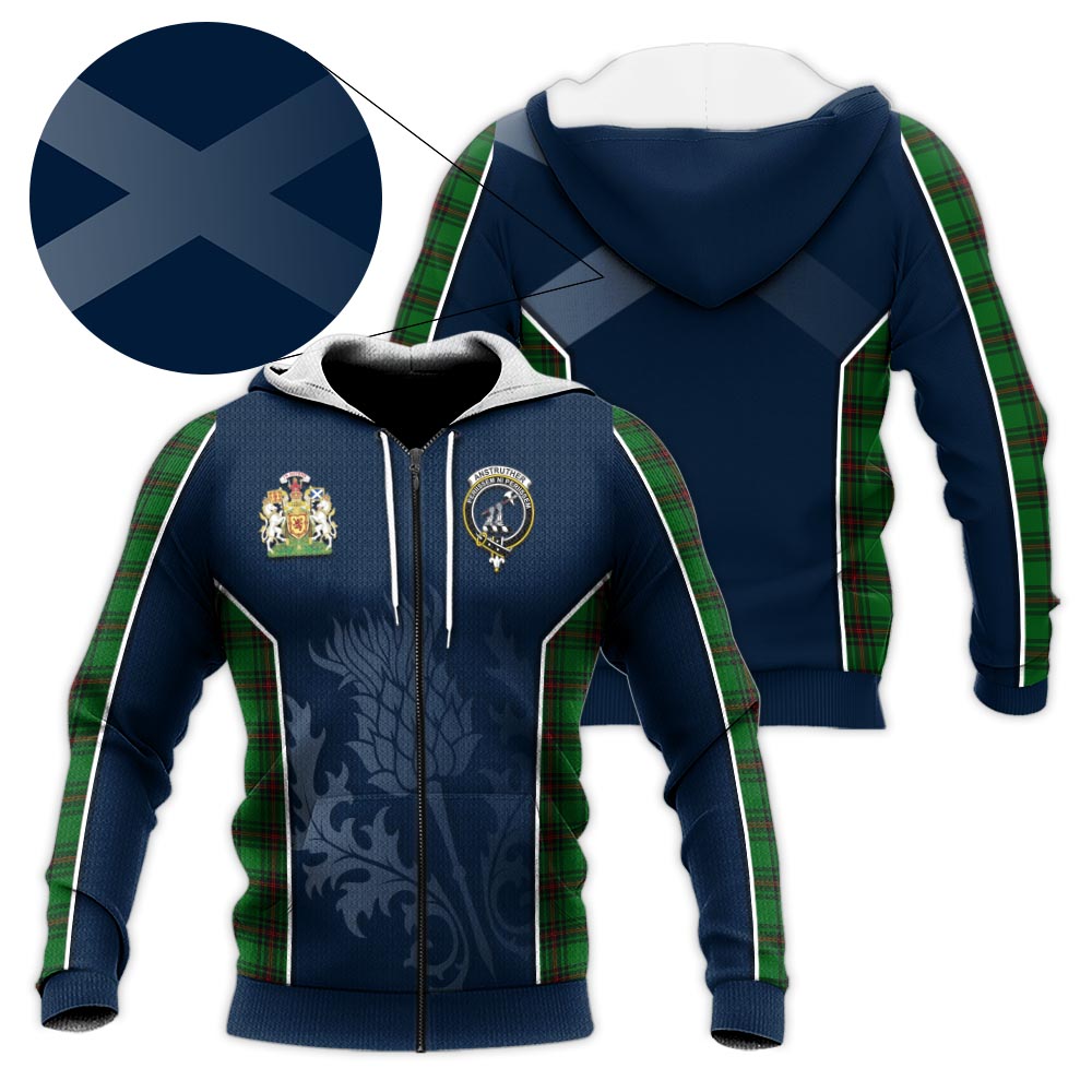 Tartan Vibes Clothing Anstruther Tartan Knitted Hoodie with Family Crest and Scottish Thistle Vibes Sport Style