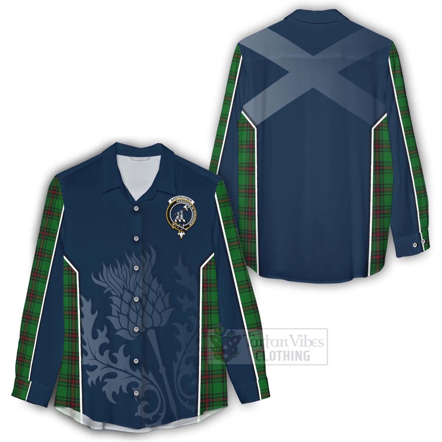 Tartan Vibes Clothing Anstruther Tartan Women's Casual Shirt with Family Crest and Scottish Thistle Vibes Sport Style