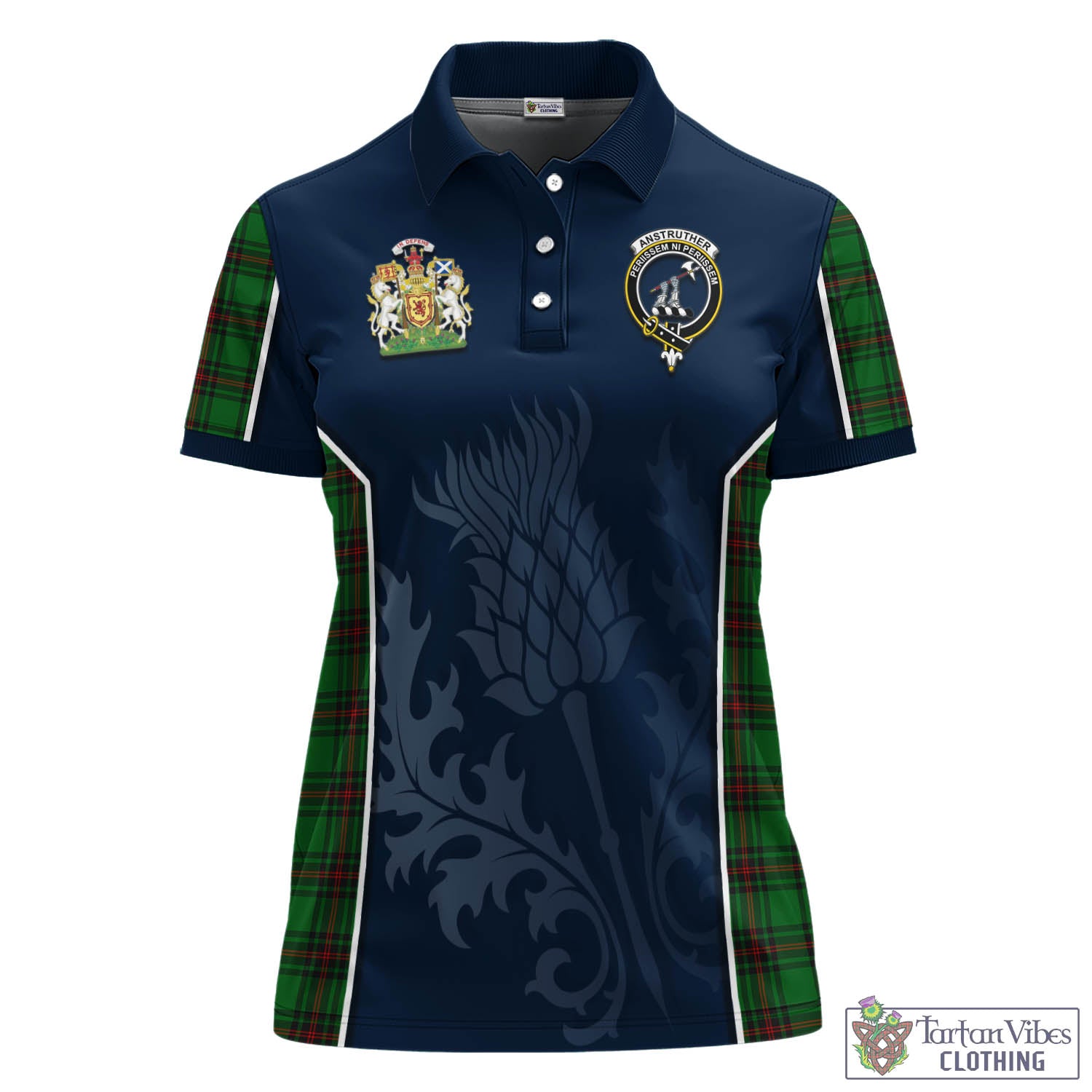 Tartan Vibes Clothing Anstruther Tartan Women's Polo Shirt with Family Crest and Scottish Thistle Vibes Sport Style