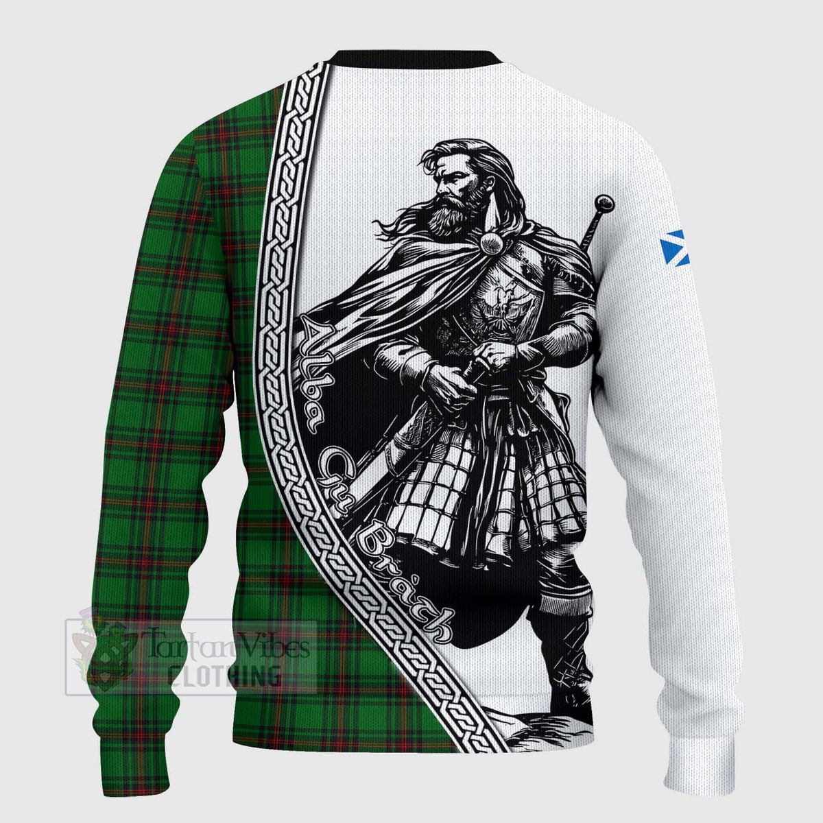 Anstruther Tartan Clan Crest Knitted Sweater with Highlander Warrior Celtic Style - Tartan Vibes Clothing
