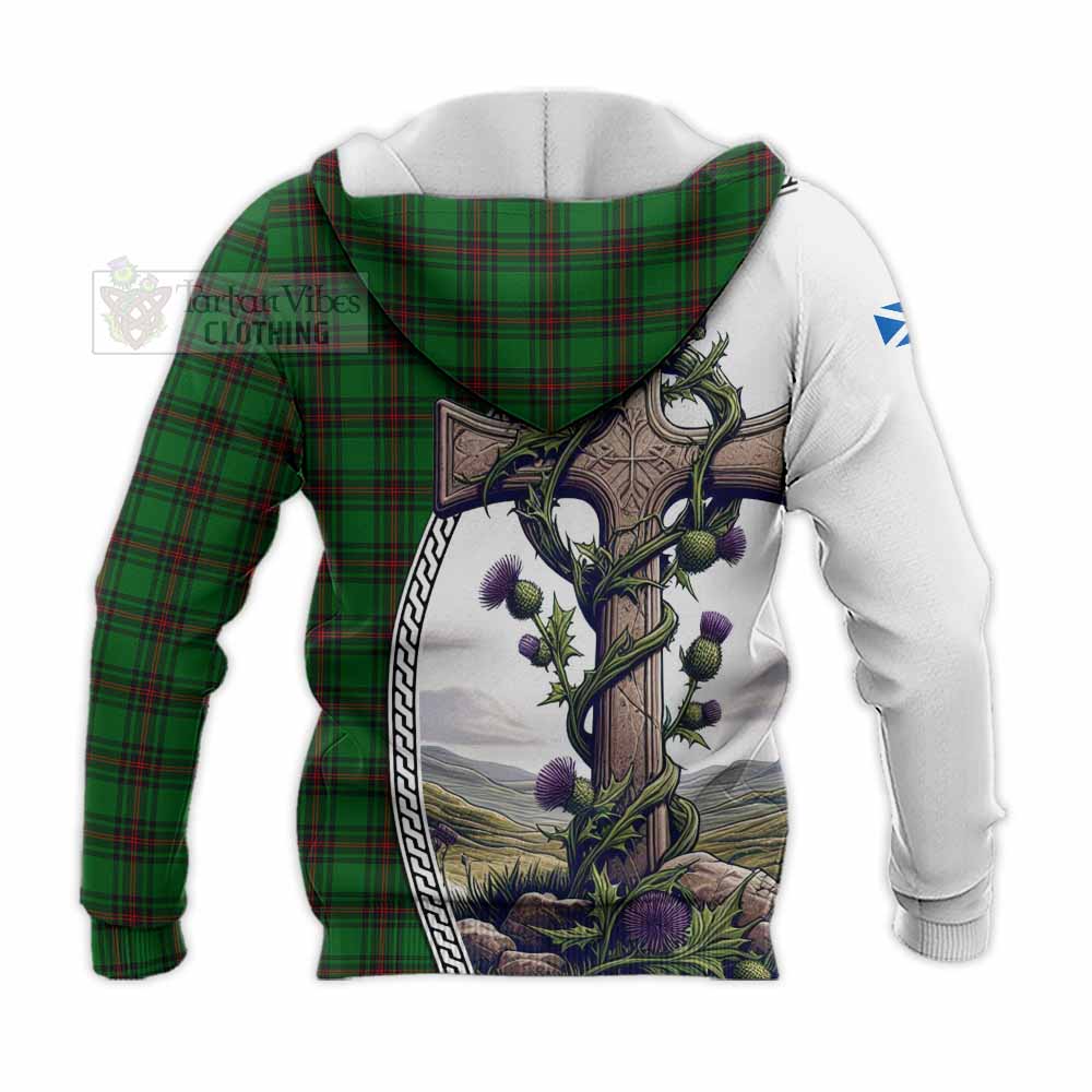 Tartan Vibes Clothing Anstruther Tartan Knitted Hoodie with Family Crest and St. Andrew's Cross Accented by Thistle Vines