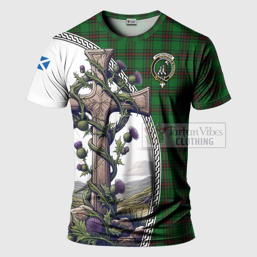 Tartan Vibes Clothing Anstruther Agnew Tartan T-Shirt with Family Crest and St. Andrew's Cross Accented by Thistle Vines