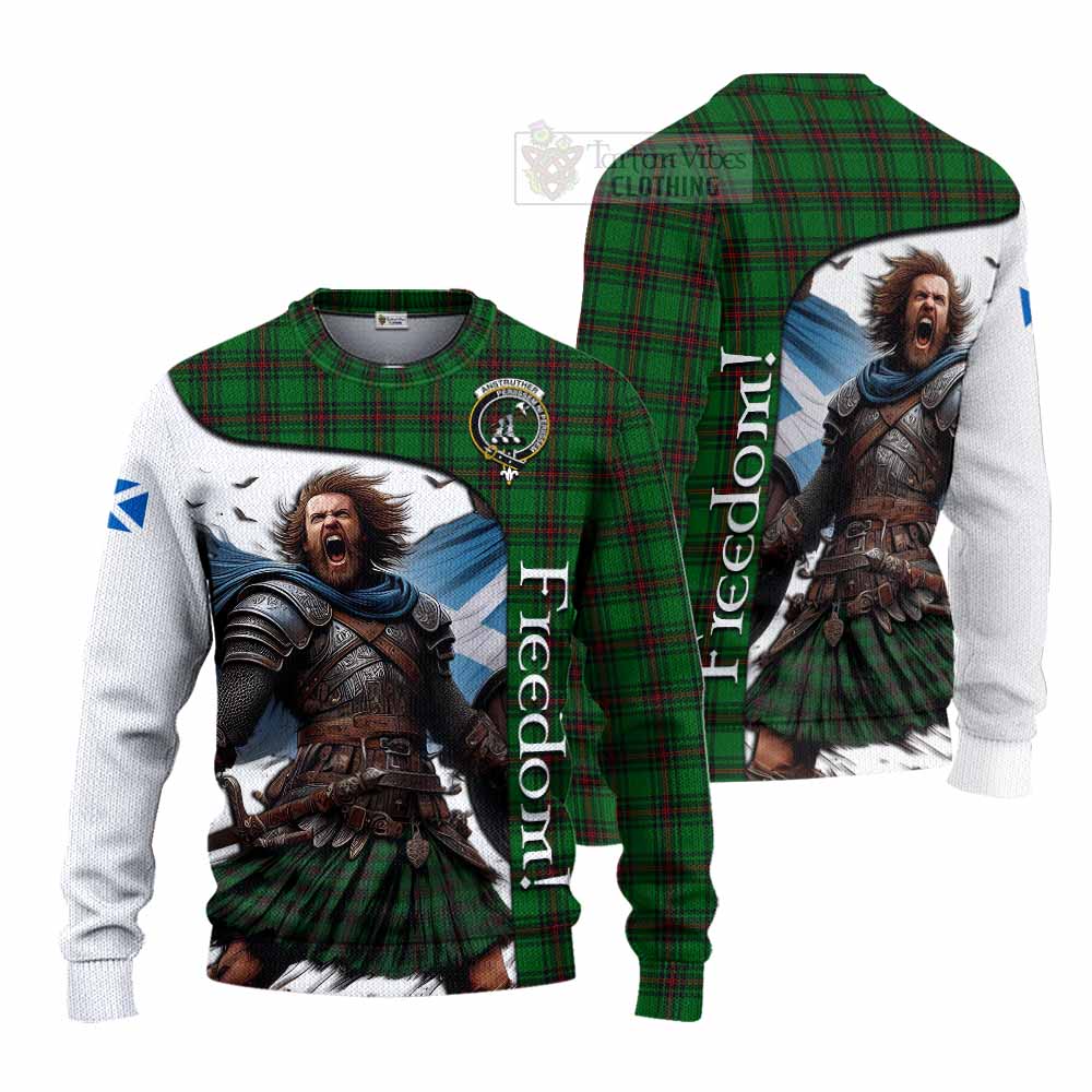 Tartan Vibes Clothing Anstruther Crest Tartan Knitted Sweater Inspired by the Freedom of Scottish Warrior