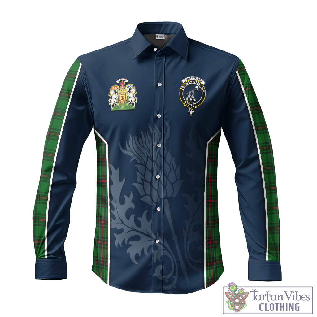 Tartan Vibes Clothing Anstruther Tartan Long Sleeve Button Up Shirt with Family Crest and Scottish Thistle Vibes Sport Style