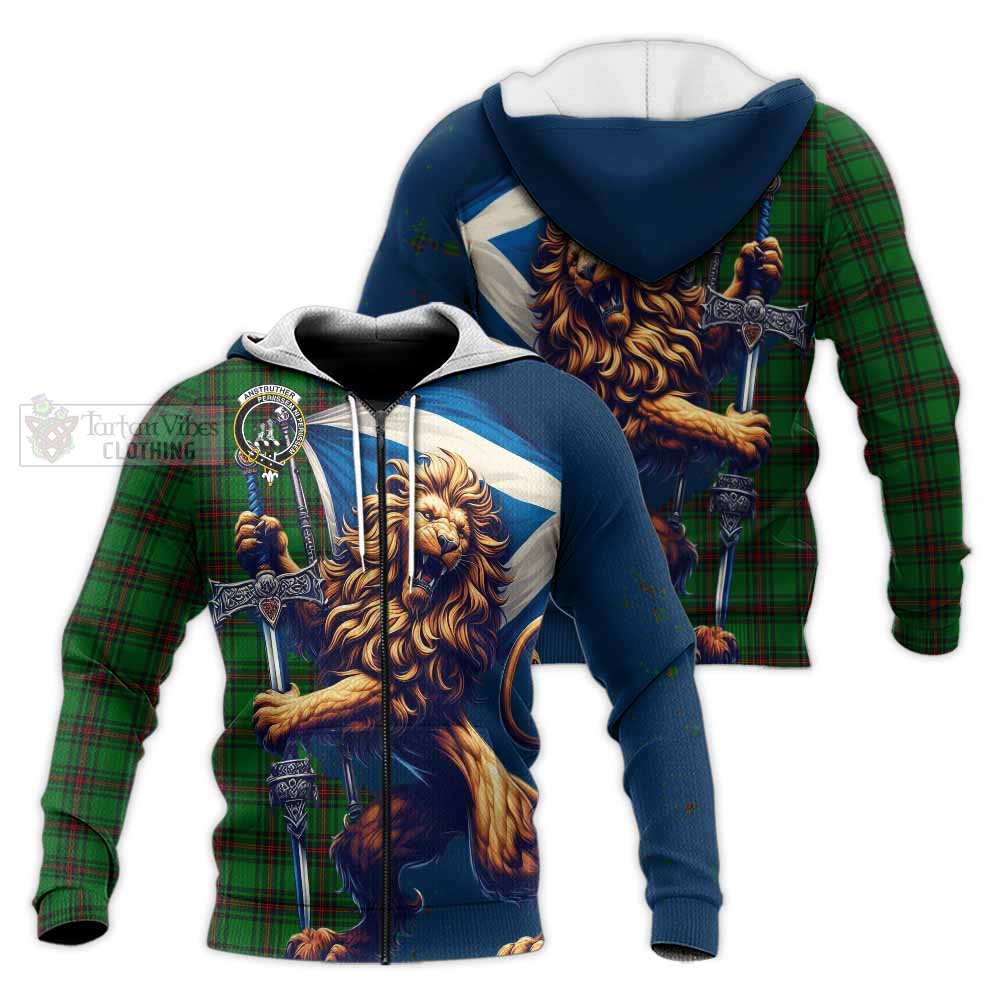 Tartan Vibes Clothing Anstruther Tartan Family Crest Knitted Hoodie with Scottish Majestic Lion