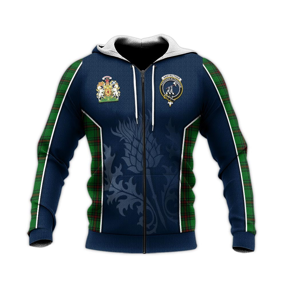 Tartan Vibes Clothing Anstruther Tartan Knitted Hoodie with Family Crest and Scottish Thistle Vibes Sport Style