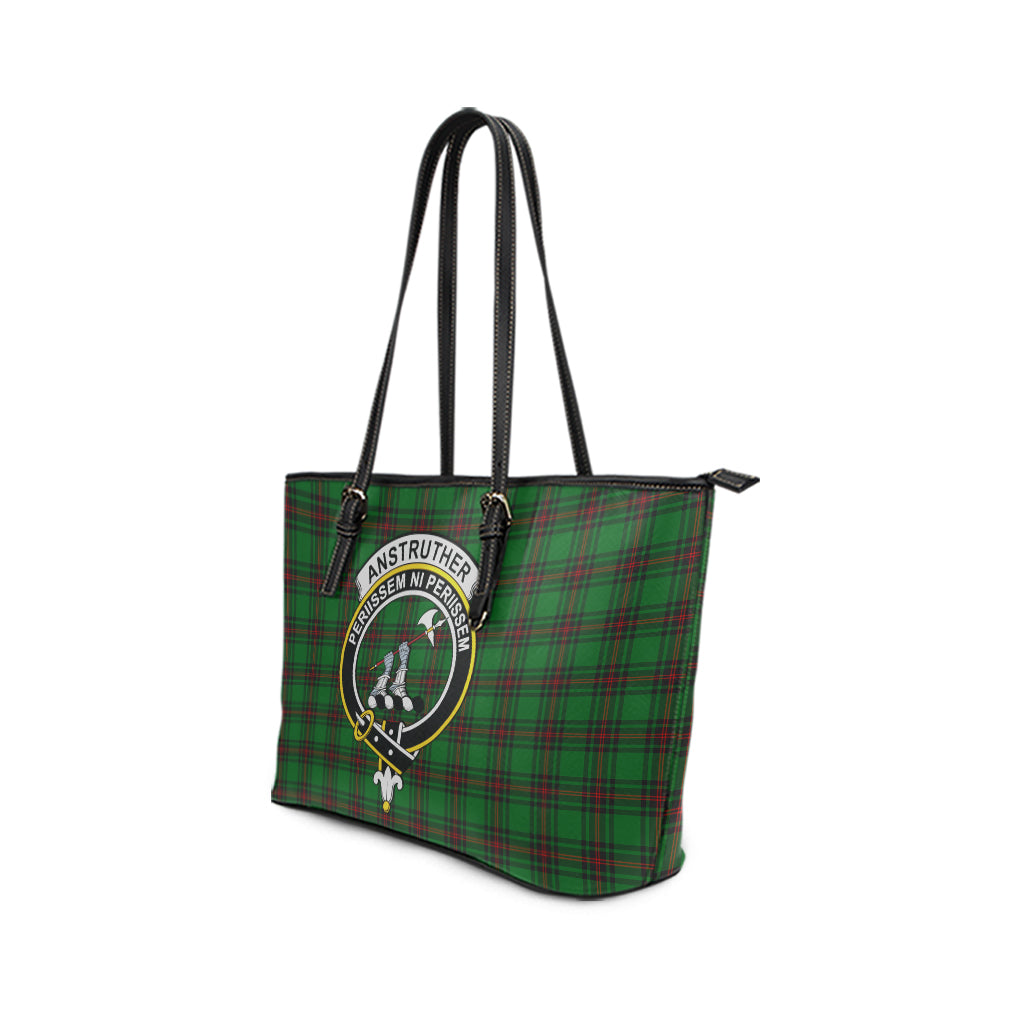 Anstruther Tartan Leather Tote Bag with Family Crest - Tartanvibesclothing