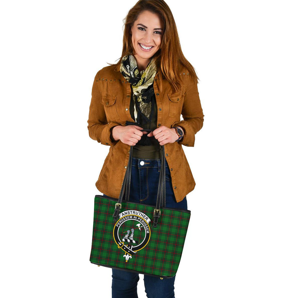 Anstruther Tartan Leather Tote Bag with Family Crest - Tartanvibesclothing