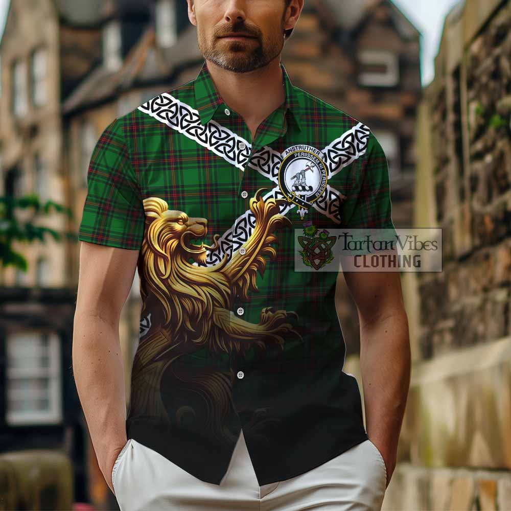 Anstruther Crest Tartan Hawaiian Shirt with Golden Lion Emblem Celtic Style - Tartan Vibes Clothing