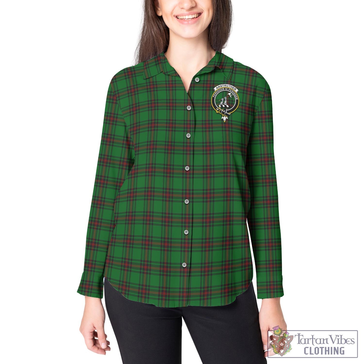 Tartan Vibes Clothing Anstruther Tartan Womens Casual Shirt with Family Crest