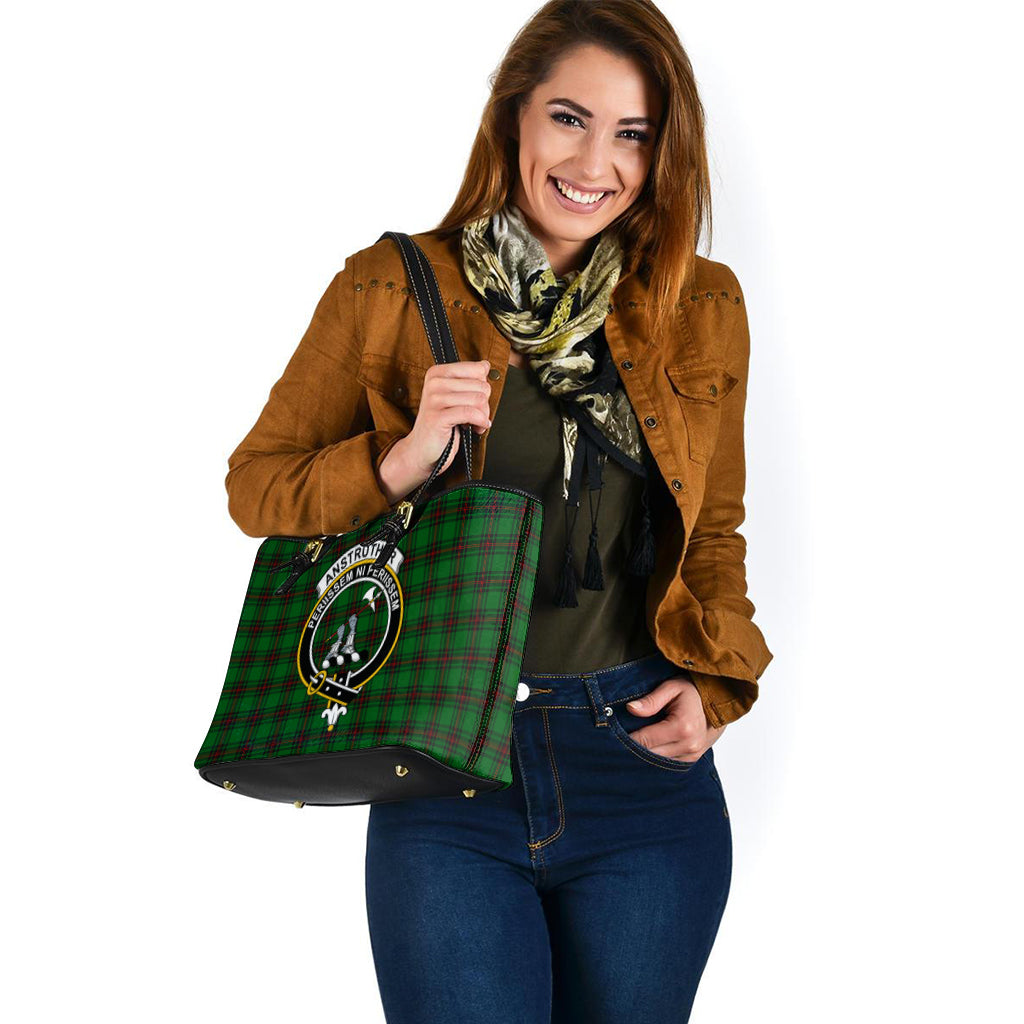 Anstruther Tartan Leather Tote Bag with Family Crest - Tartanvibesclothing