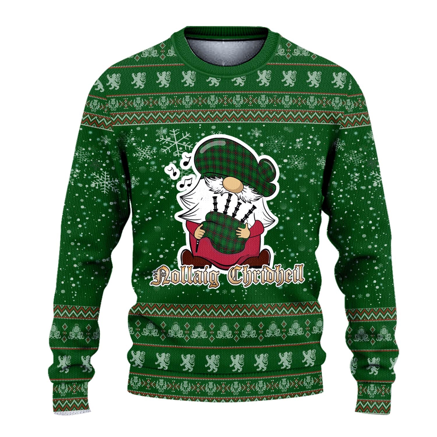 Anstruther Clan Christmas Family Knitted Sweater with Funny Gnome Playing Bagpipes - Tartanvibesclothing