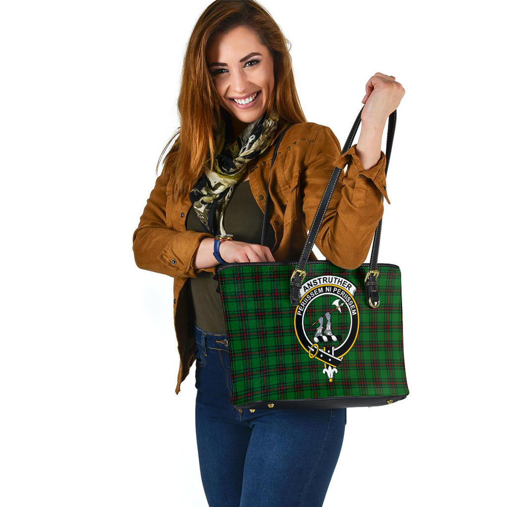 Anstruther Tartan Leather Tote Bag with Family Crest - Tartanvibesclothing