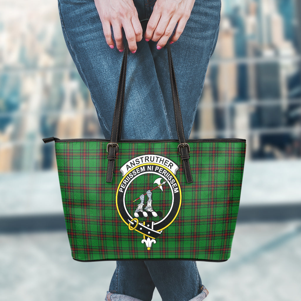 Anstruther Tartan Leather Tote Bag with Family Crest - Tartanvibesclothing