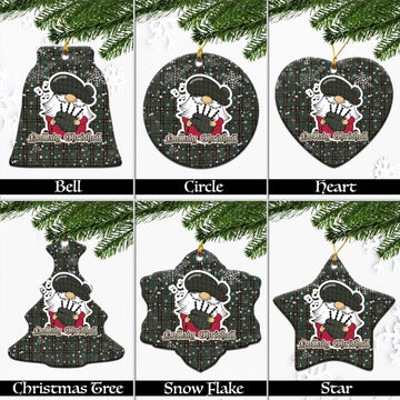 Antrim County Ireland Tartan Christmas Ceramic Ornaments with Scottish Gnome Playing Bagpipes