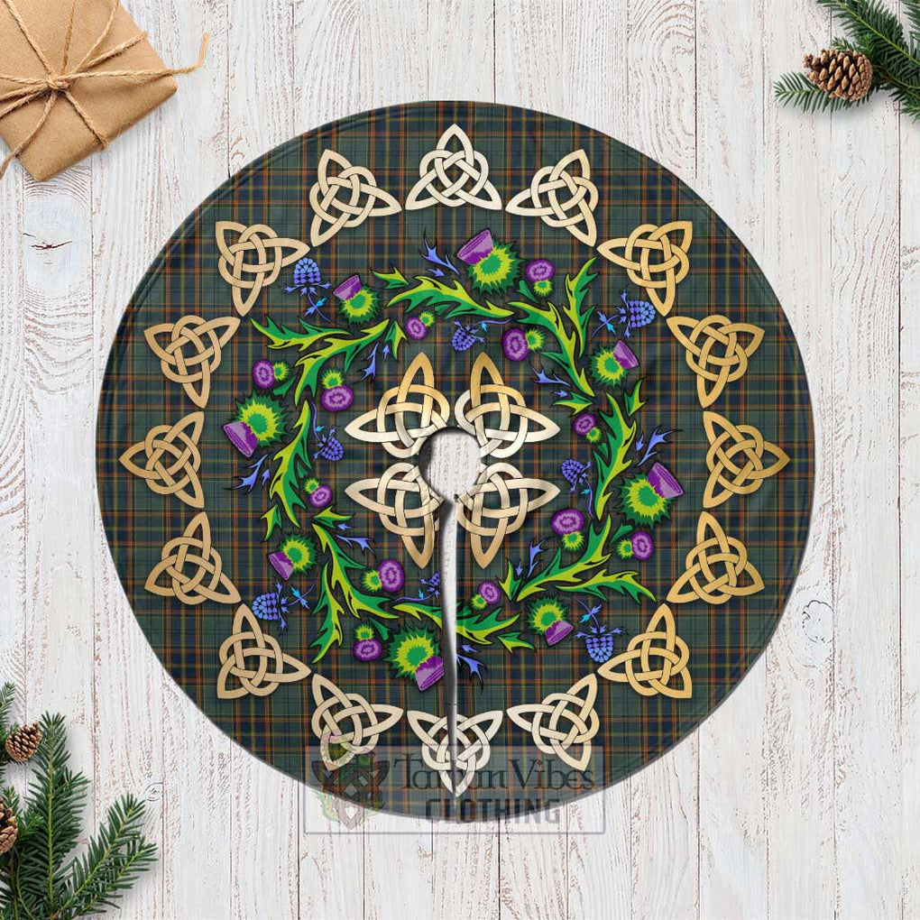 Tartan Vibes Clothing Antrim County Ireland Tartan Christmas Tree Skirt with Thistle Celtic Knot Style