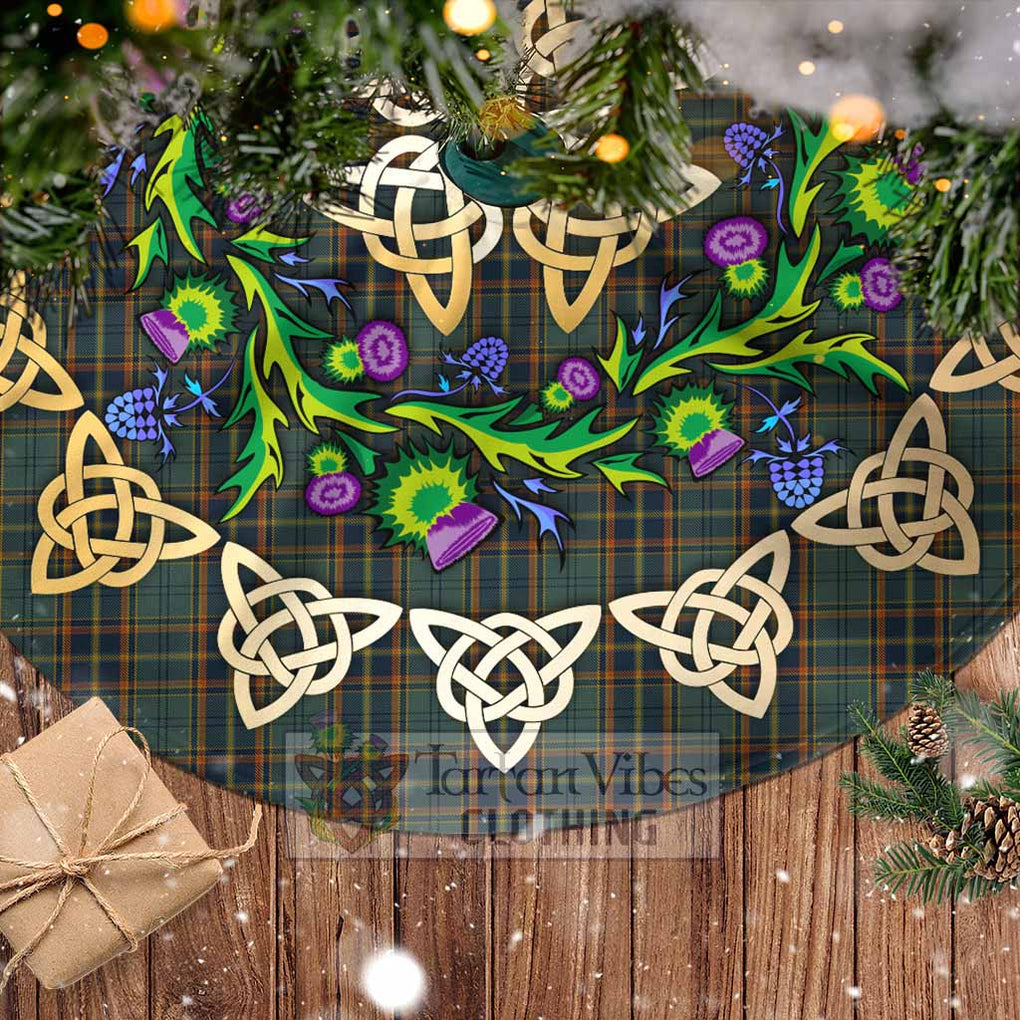 Tartan Vibes Clothing Antrim County Ireland Tartan Christmas Tree Skirt with Thistle Celtic Knot Style