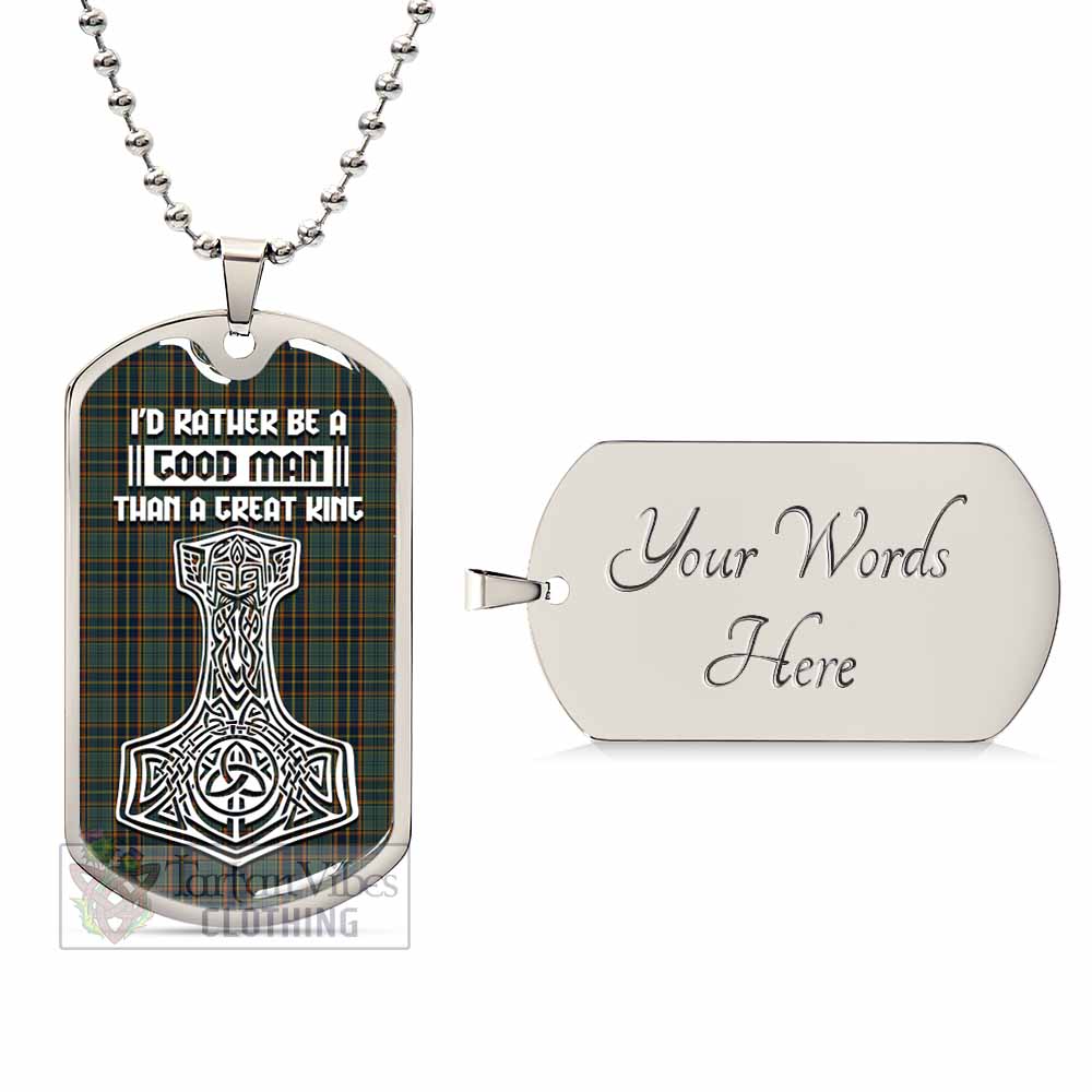 Tartan Vibes Clothing Antrim County Ireland Tartan Dog Tag Necklace Viking Mjolnir Style