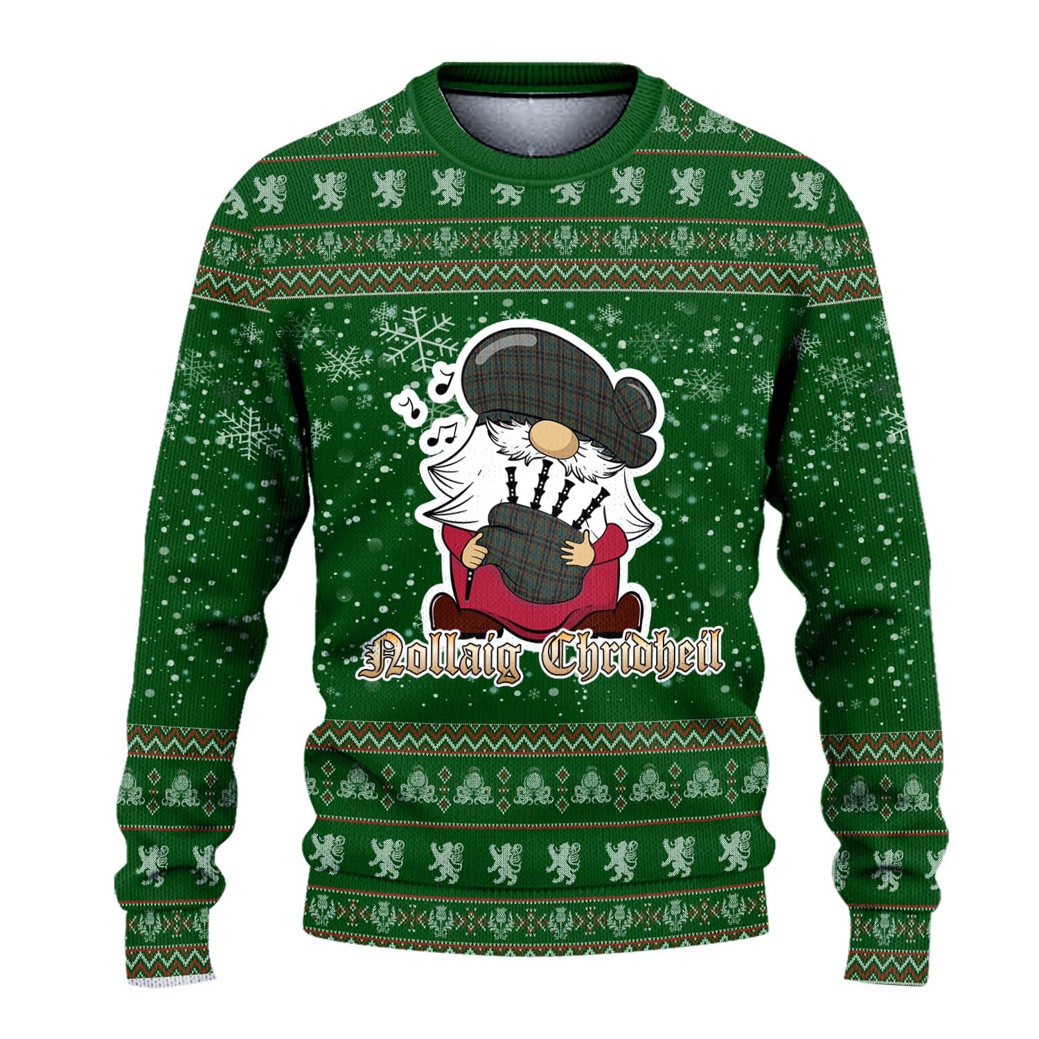 Antrim County Ireland Clan Christmas Family Knitted Sweater with Funny Gnome Playing Bagpipes - Tartanvibesclothing