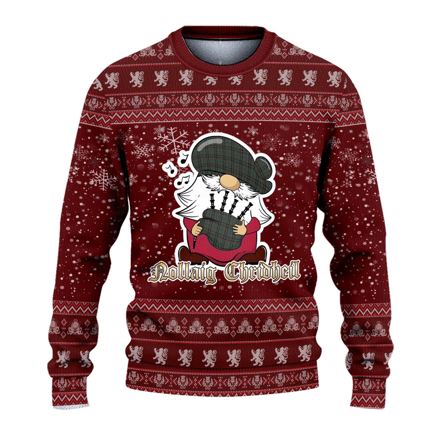 Antrim County Ireland Clan Christmas Family Knitted Sweater with Funny Gnome Playing Bagpipes - Tartanvibesclothing