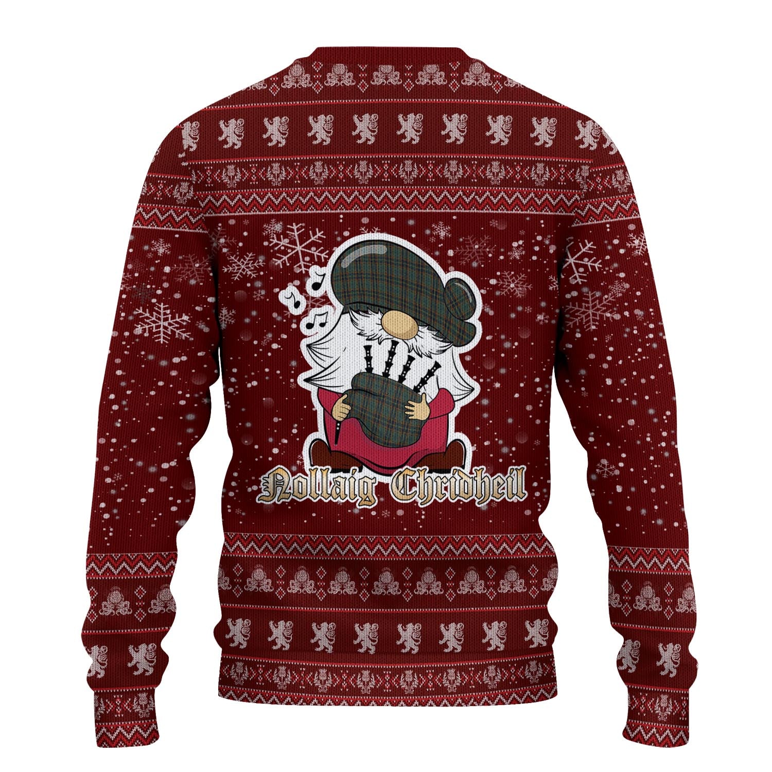 Antrim County Ireland Clan Christmas Family Knitted Sweater with Funny Gnome Playing Bagpipes - Tartanvibesclothing