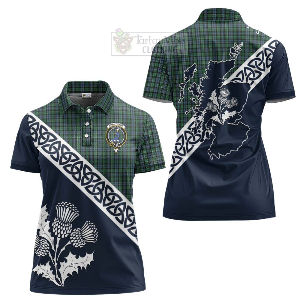 Tartan Vibes Clothing Arbuthnot Tartan Women's Polo Shirt Featuring Thistle and Scotland Map