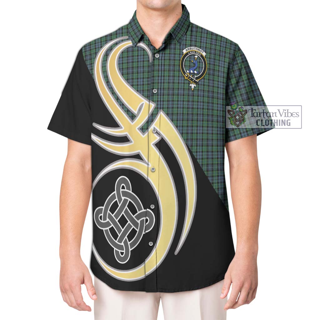 Arbuthnot Tartan Short Sleeve Button Shirt with Family Crest and Celtic Symbol Style Kid - Tartan Vibes Clothing