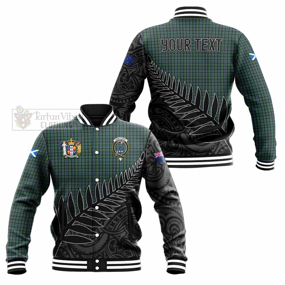 Tartan Vibes Clothing Arbuthnot Crest Tartan Baseball Jacket with New Zealand Silver Fern Half Style