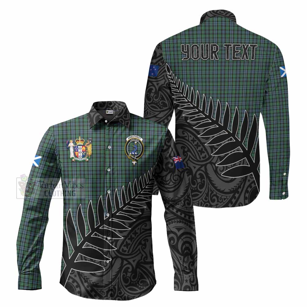 Tartan Vibes Clothing Arbuthnot Crest Tartan Long Sleeve Button Shirt with New Zealand Silver Fern Half Style