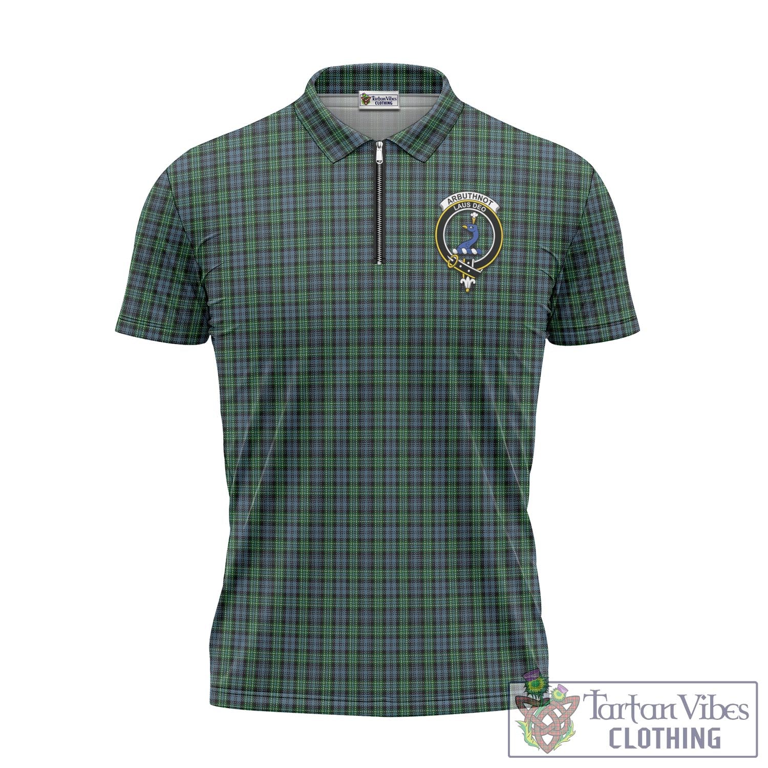 Tartan Vibes Clothing Arbuthnot Tartan Zipper Polo Shirt with Family Crest