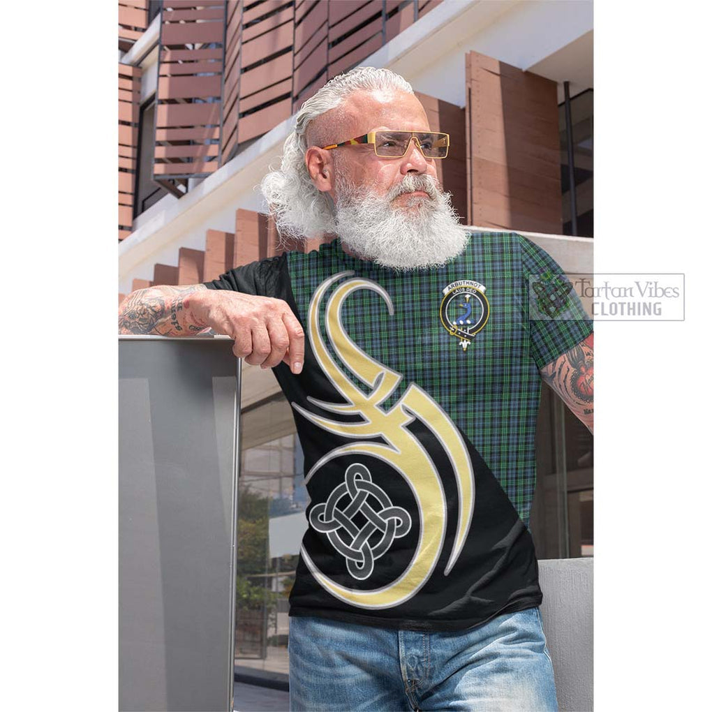 Arbuthnot Tartan Cotton T-shirt with Family Crest and Celtic Symbol Style Men's Shirt - Tartan Vibes Clothing