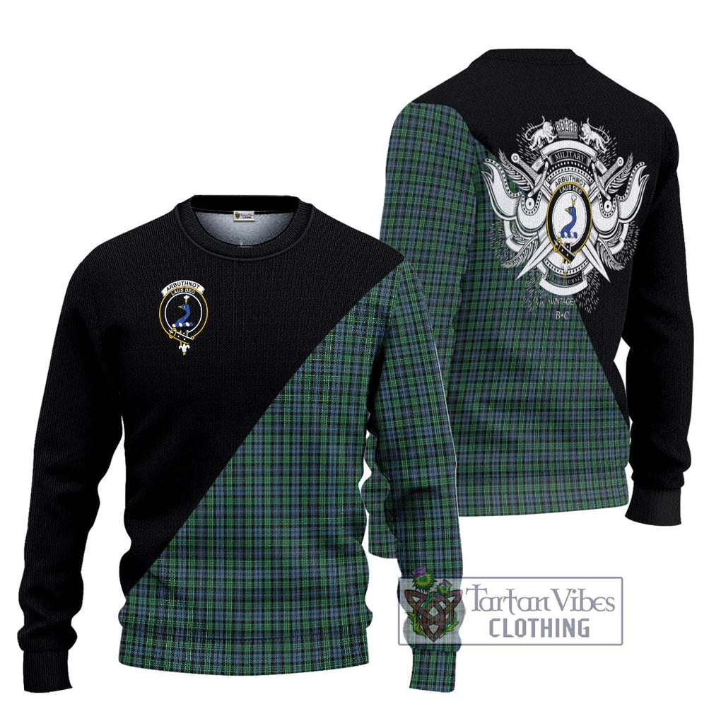 Arbuthnot Tartan Knitted Sweater with Family Crest and Military Logo Style Unisex - Tartanvibesclothing Shop